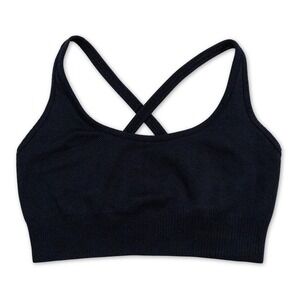 ZYIA Active Sports Bra Womens Small Black Ribbed Seamless Crossback Workout Top